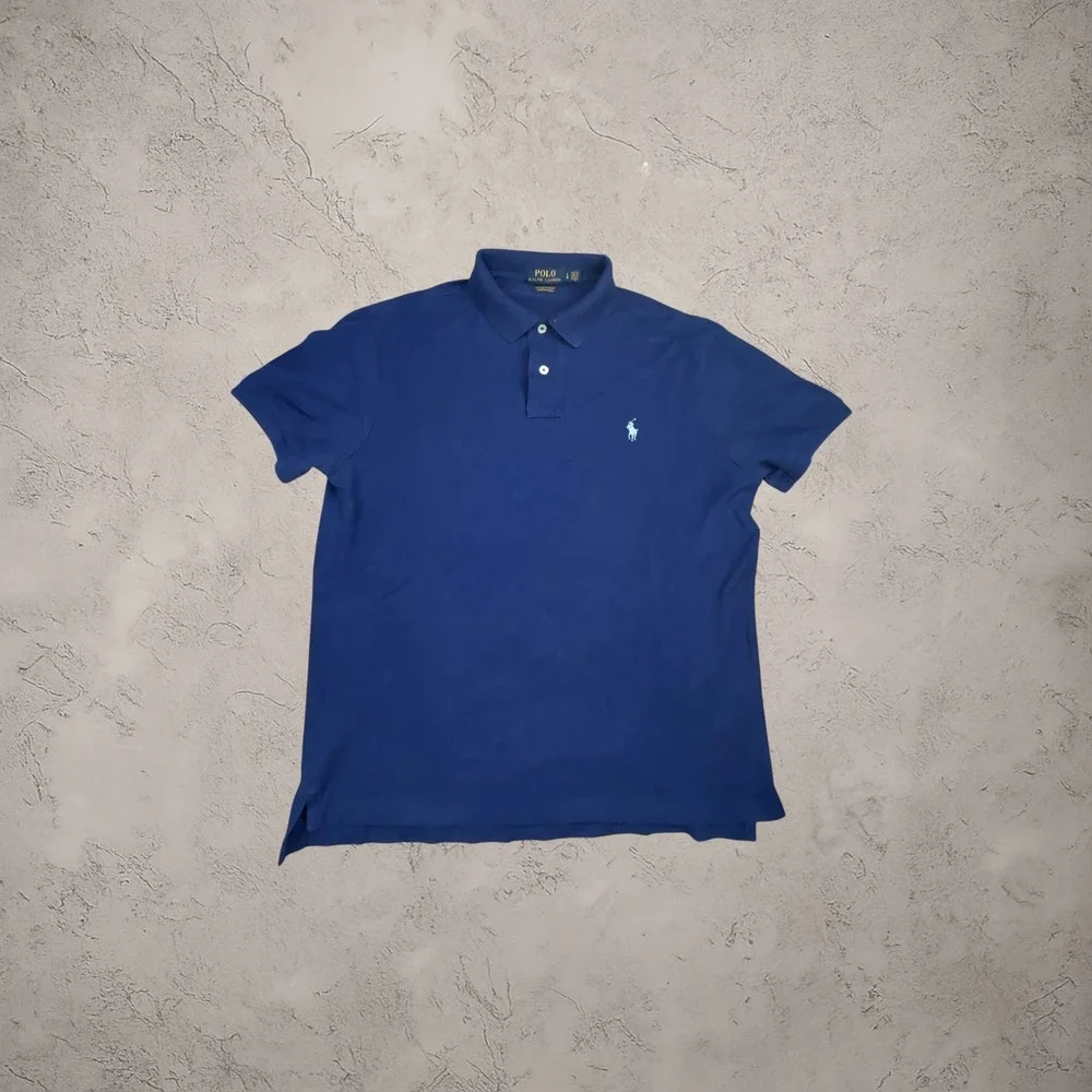 Polo Ralph Lauren Mens Large Navy Blue Custom Slim Fit Stretch Mesh Polo Shirt